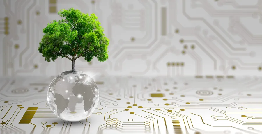 Green computing concept showing sustainable IT and responsible technology use