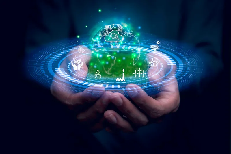 Concept of carbon reduction, renewable energy and sustainable AI for African businesses