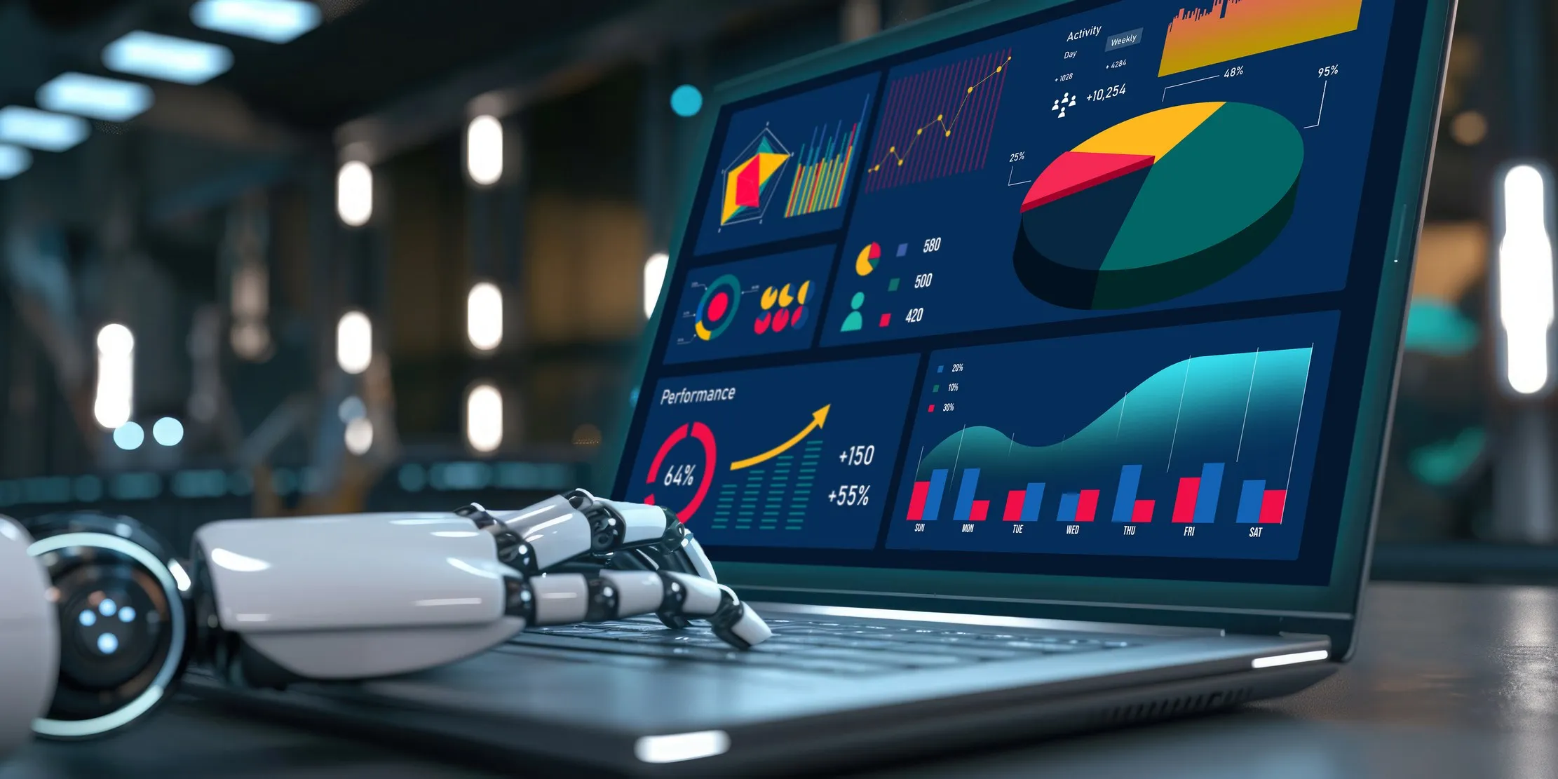 AI analytics dashboard on a laptop, representing the organisation of market-research information