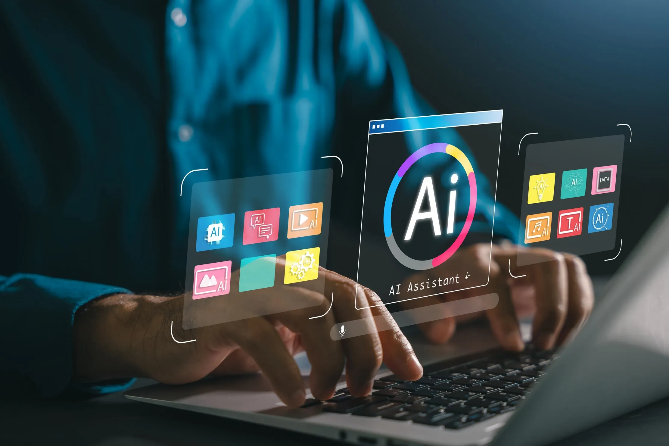 Person using a laptop with an AI assistant interface, representing an AI pilot under review