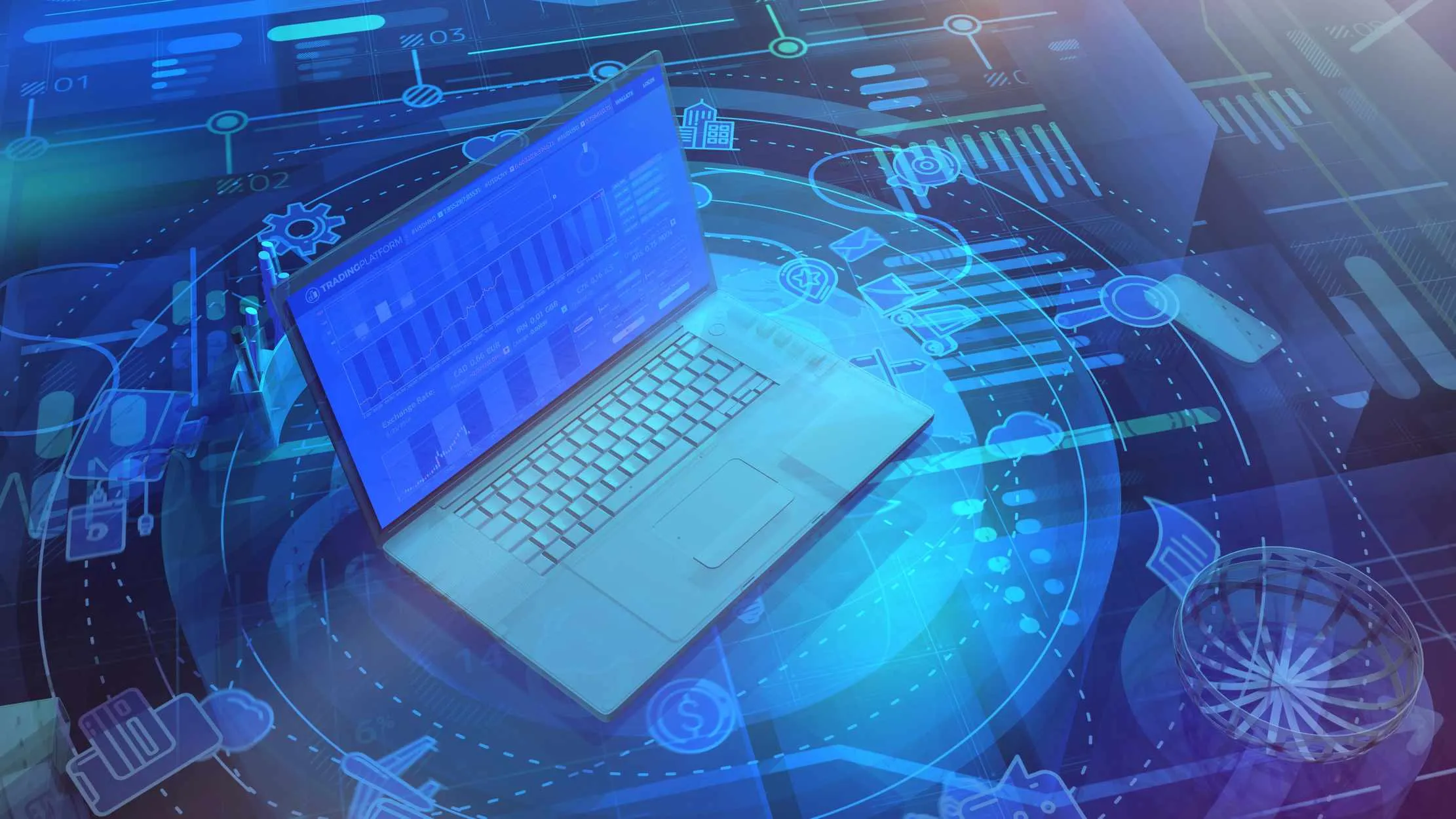 Business dashboard showing ERP analytics and real-time reporting across departments