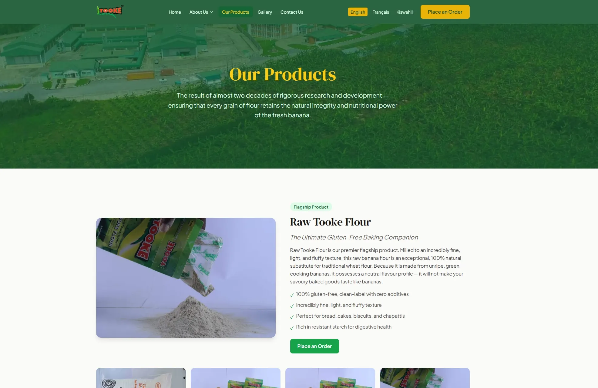 Tooke Online banana flour products website