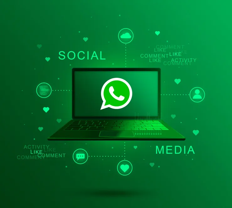 WhatsApp social media icon on a laptop screen, representing WhatsApp Business as the channel where most customers already are
